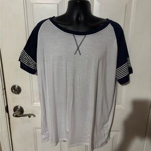 Amazon White and Navy Short Sleeve Tee